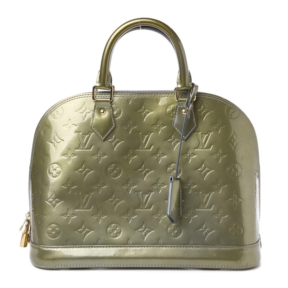 Louis Vuitton Metallic Green Vernis Patent Leather Alma PM Givre Satchel (RARE)